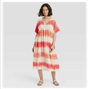 Knox Rose Women XS Orange Apricot Tie Dye V-Neck Short Sleeve Dress